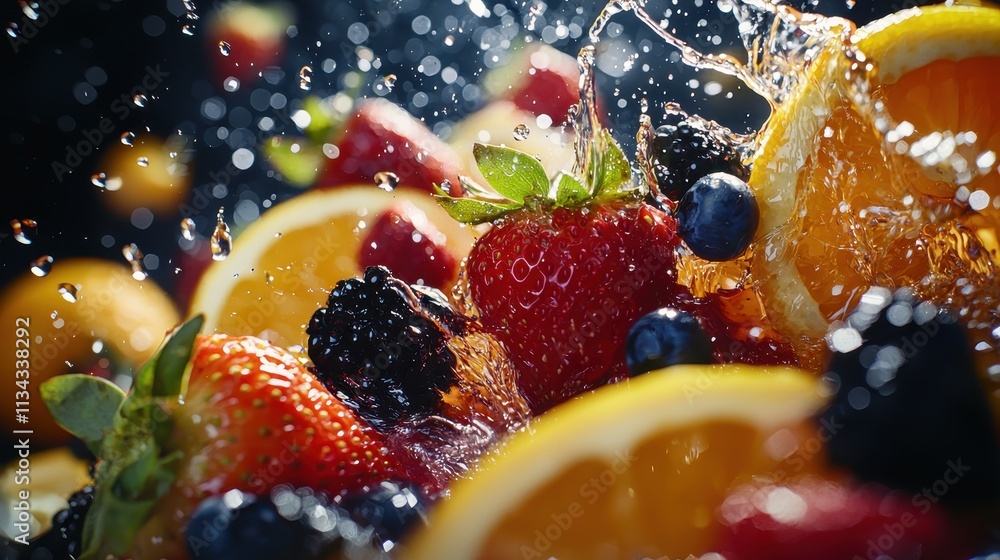 Fresh Fruits and Colorful Juices in Dynamic Burst Fresh Fruits and Colorful Juices in Dynamic Burst