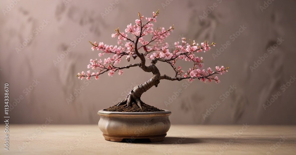 a miniature cherry blossom bonsai tree with its roots growing out of the bottom of a small ceramic vase, greenery, low maintenance plants, gardening inspiration a miniature cherry blossom bonsai tree with its roots growing out of the bottom of a small ceramic vase, greenery, low maintenance plants, gardening inspiration