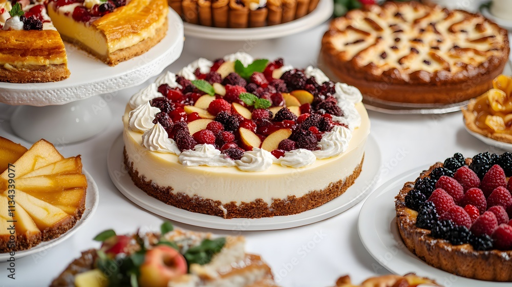 Cheesecake, apple pie and yeast cake, Generative AI Cheesecake, apple pie and yeast cake, Generative AI