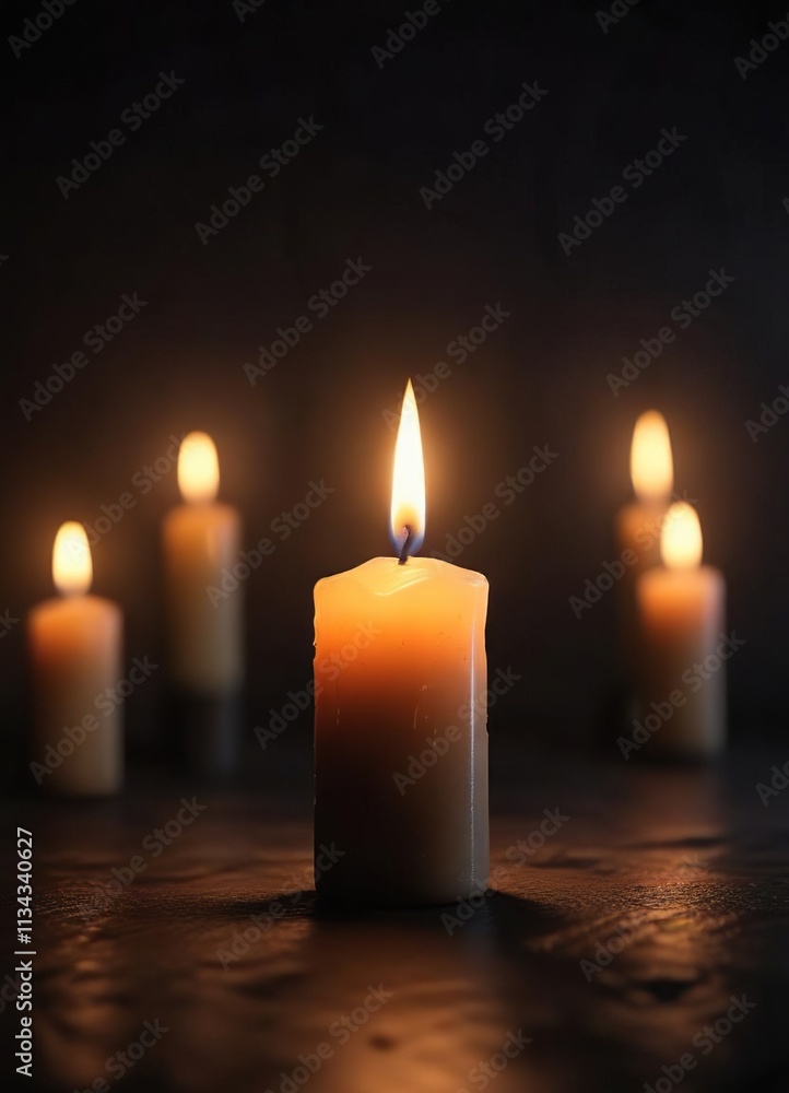 Single candle flickers in darkness amidst shadows, shadowy backdrop, solitary figure, memorial Single candle flickers in darkness amidst shadows, shadowy backdrop, solitary figure, memorial