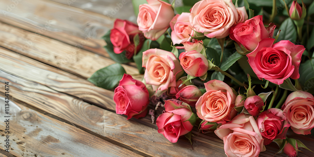 Charming Pink Roses Bouquet on Rustic Wooden Table for Romantic and Vintage Floral Designs Charming Pink Roses Bouquet on Rustic Wooden Table for Romantic and Vintage Floral Designs