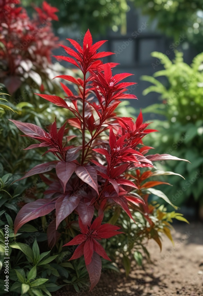 Alternanthera dentata Dentata Ruby in a garden, flora, leafy Alternanthera dentata Dentata Ruby in a garden, flora, leafy