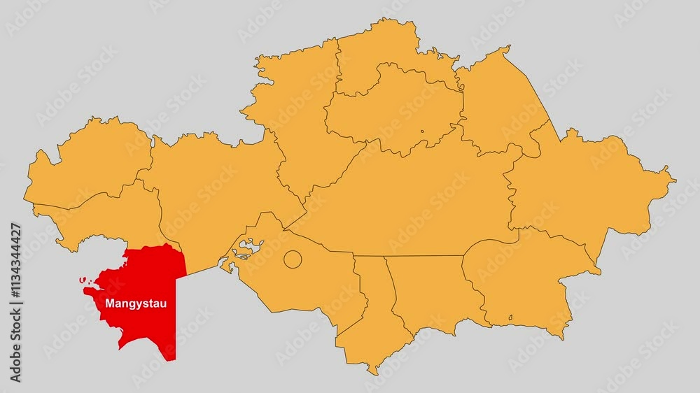 Mangy Stau map animated video. The location is highlighted on the Kazakhstan map. Colour map with Gray background in video format. Mangy Stau map animated video. The location is highlighted on the Kazakhstan map. Colour map with Gray background in video format.