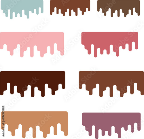 Set of dripping tasty pink, mint and chocolate  vector seamless glaze for cake