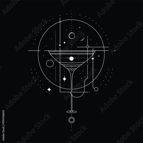 Intricate martini glass design with geometric patterns.