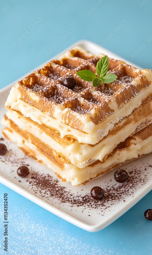 belgian waffles on white square plate, Generative AI belgian waffles on white square plate, Generative AI