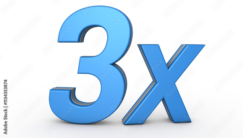 3X 3D illustration isolated with Blue Color on white background. 3D Blue 3X illustration 3X 3D illustration isolated with Blue Color on white background. 3D Blue 3X illustration