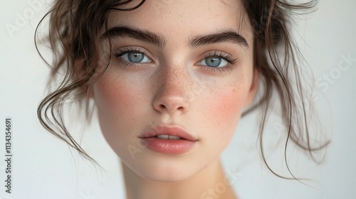 Close-Up Portrait of Young Woman with Beautiful Skin and Eyes