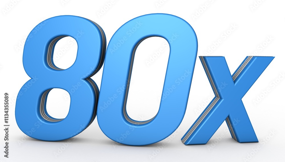 80X 3D illustration isolated with Blue Color on white background. 3D Blue 80X illustration 80X 3D illustration isolated with Blue Color on white background. 3D Blue 80X illustration