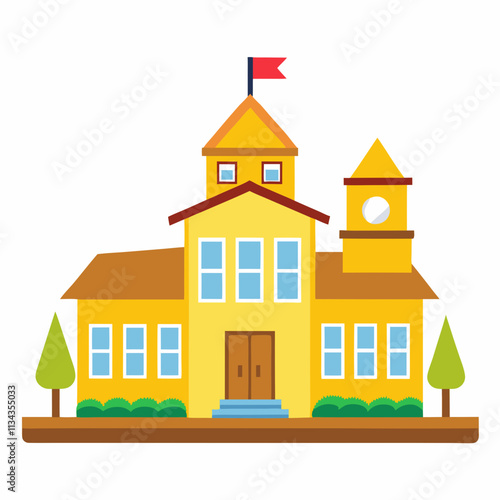 Yellow school building  ,white background