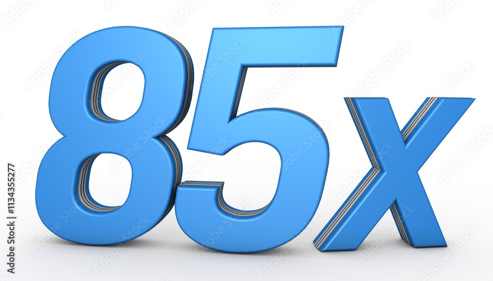 85X 3D illustration isolated with Blue Color on white background. 3D Blue 85X illustration 85X 3D illustration isolated with Blue Color on white background. 3D Blue 85X illustration