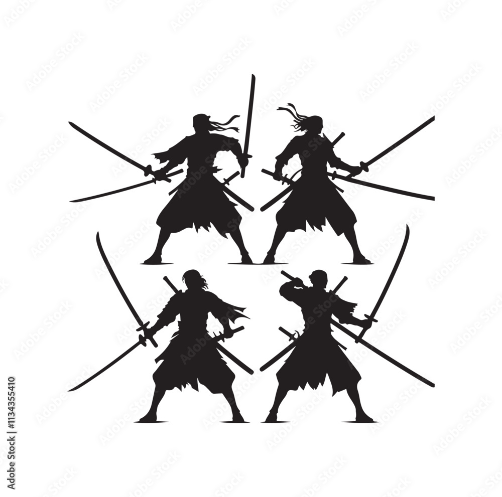 Four Swordsmen silhouette vector illustration Four Swordsmen silhouette vector illustration