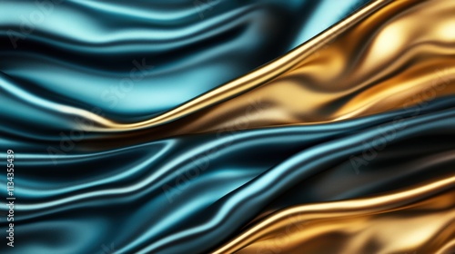 A mesmerizing swirl of silk-like textures in beautiful blue and gold hues, creating a dynamic and luxurious feel with smooth flowing motion. photo