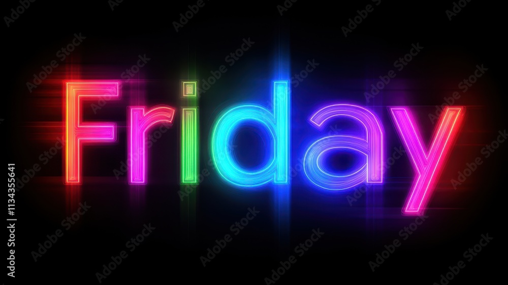 Vibrant Neon Friday Sign Glows Brightly In Dark Vibrant Neon Friday Sign Glows Brightly In Dark