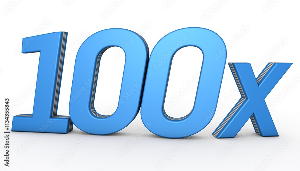 100X 3D illustration isolated with Blue Color on white background. 3D Blue 100X illustration 100X 3D illustration isolated with Blue Color on white background. 3D Blue 100X illustration