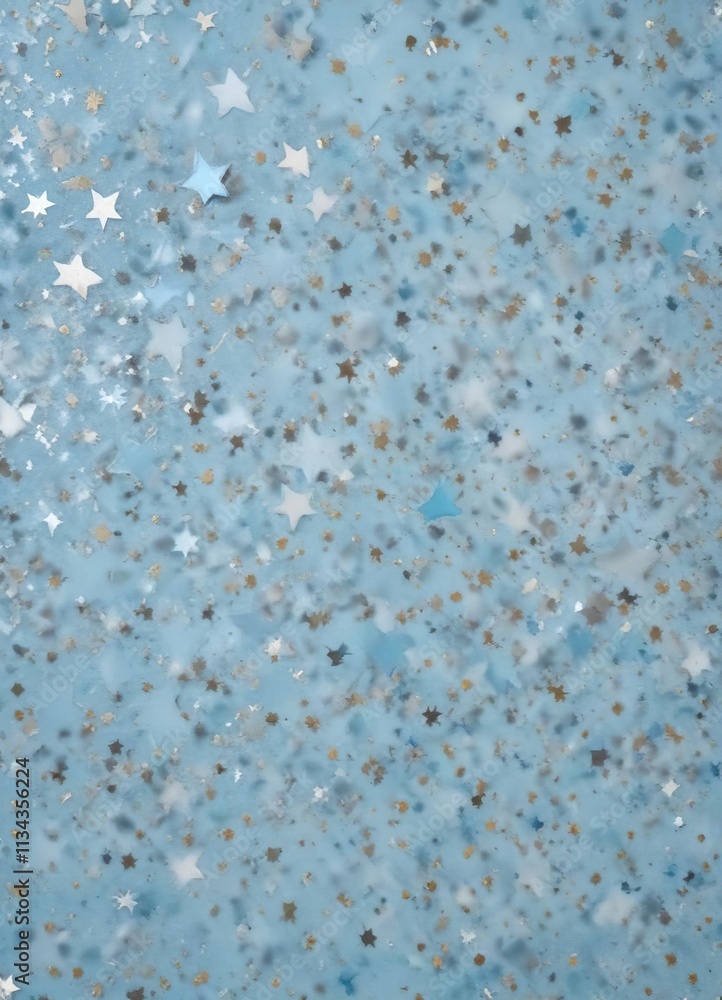 Silver star confetti scattered across a light blue canvas in a random pattern, metallic confetti, special occasion decor, glittering confetti Silver star confetti scattered across a light blue canvas in a random pattern, metallic confetti, special occasion decor, glittering confetti