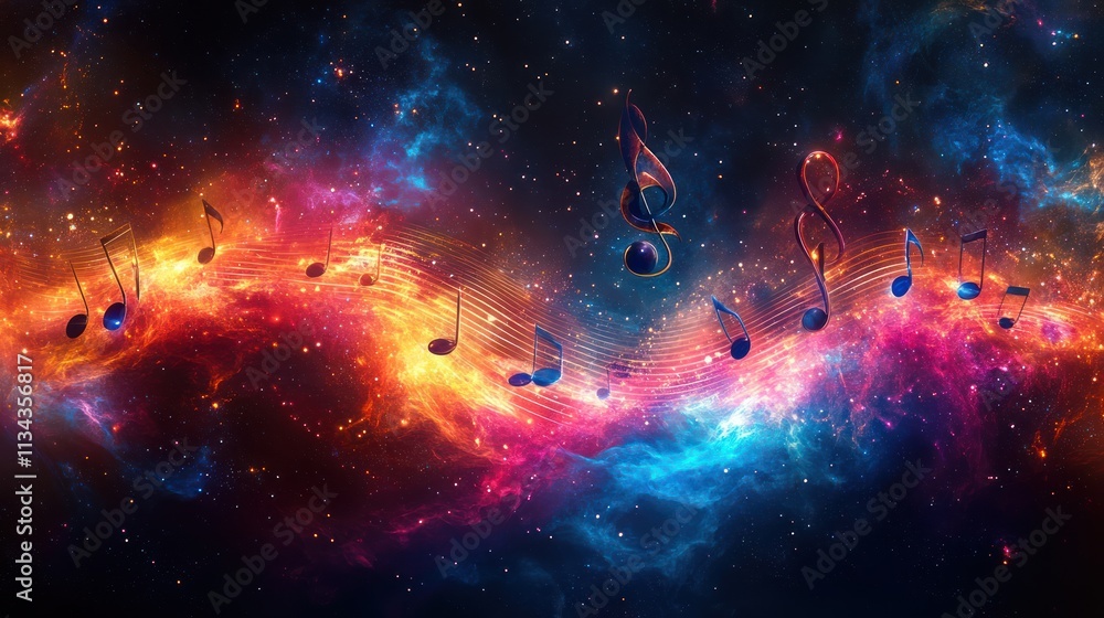 Cosmic musical notes in vibrant nebula. Cosmic musical notes in vibrant nebula.
