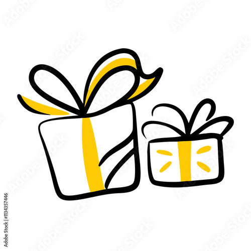 Outline illustration of two gift boxes with ribbons on a white background