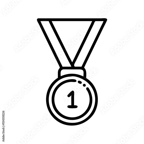 Simple line art illustration of a first place medal with a ribbon