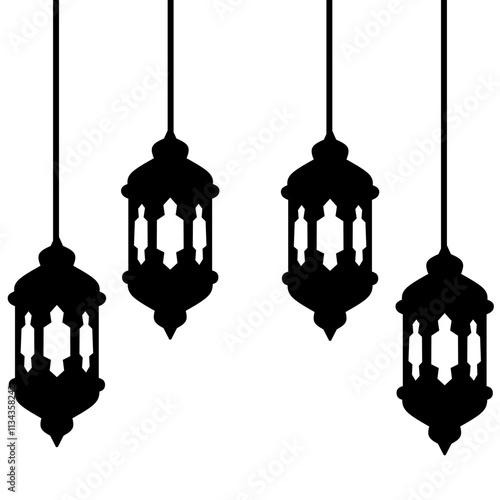 Ramadan lanterns symbols. Islamic celebration line icons. Ramadan ornament 