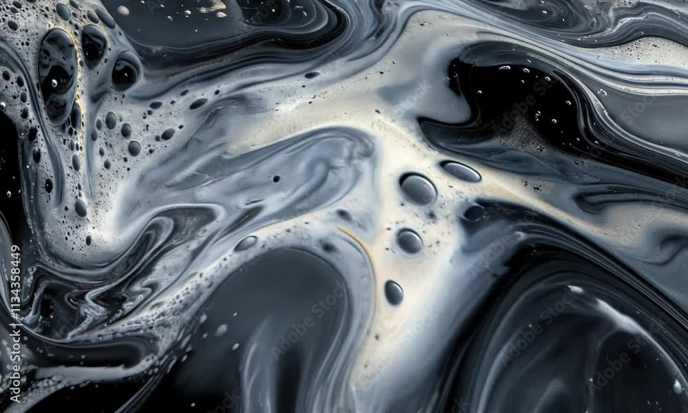 Abstract Swirling Black and White Liquid with Foam and Bubbles Abstract Swirling Black and White Liquid with Foam and Bubbles