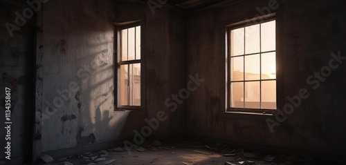 Wallpaper Mural A faint light shining through a narrow window in an abandoned building's upper floor, dim indoor light, narrow openings Torontodigital.ca