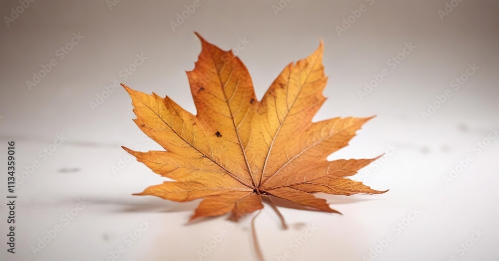 Brown leaf against white background with soft focus and warm natural light, deciduous tree, natural light Brown leaf against white background with soft focus and warm natural light, deciduous tree, natural light