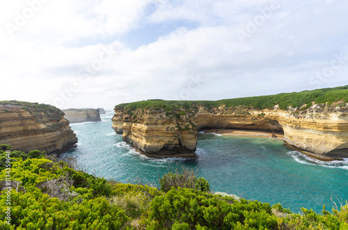 Mutton Bird Island Lookout with blue sky at Port Campbell National Park in Victoria, Australia.