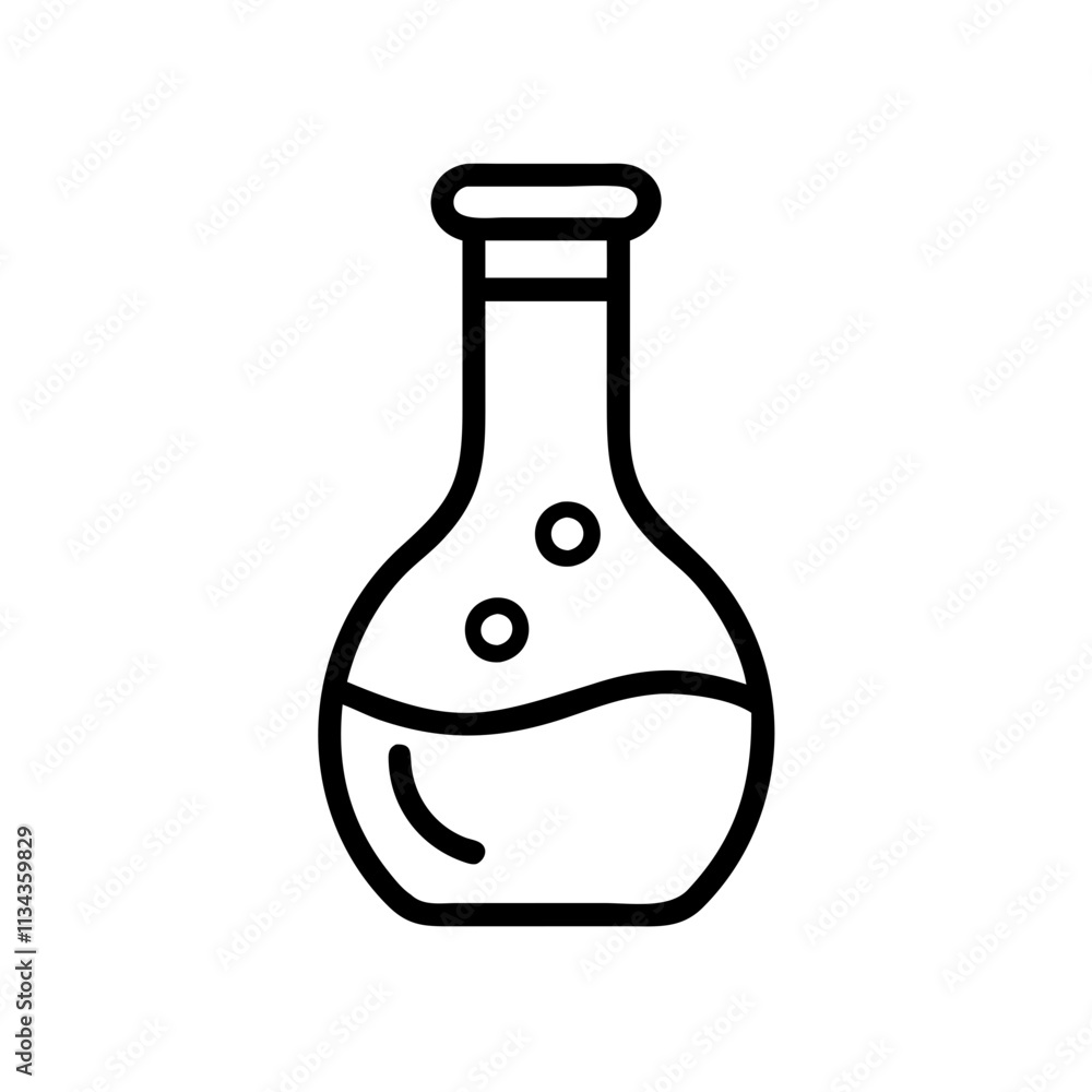 Outline illustration of a laboratory flask with liquid on a white background Outline illustration of a laboratory flask with liquid on a white background