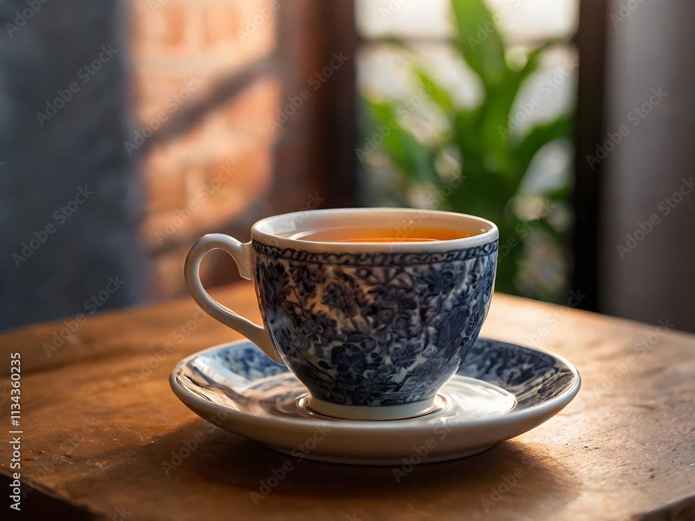 Obraz premium a cup of warm tea in the morning