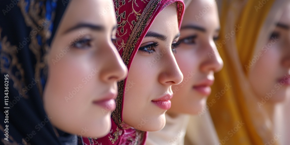 Obraz premium Muslim Women in Headscarves Closeup Portraits Diverse Peaceful