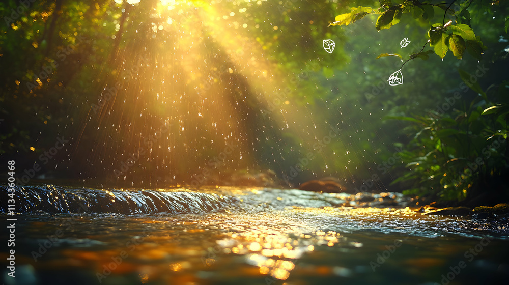 custom made wallpaper toronto digitalSunbeams illuminate a cascading stream in a lush forest.