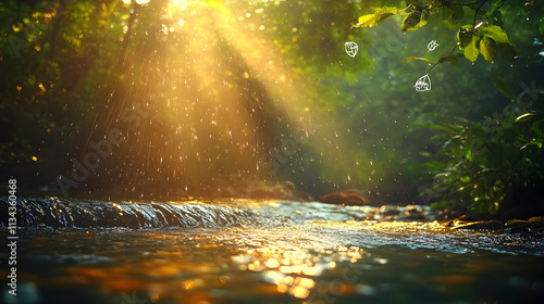 Wallpaper Mural Sunbeams illuminate a cascading stream in a lush forest. Torontodigital.ca