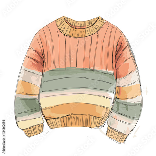 Cozy, colorful sweater sketch featuring horizontal stripes.