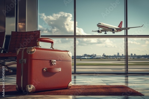 Premium vacation mood with designer suitcases at airport high fidelity environment travel concept vibrant aesthetic