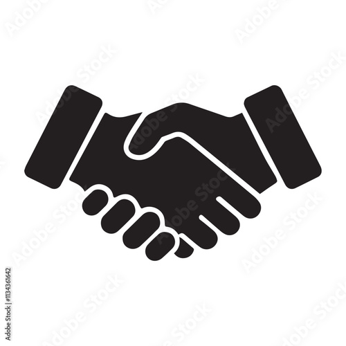 A vector illustration of a simple silhouette handshake icon with a white background
