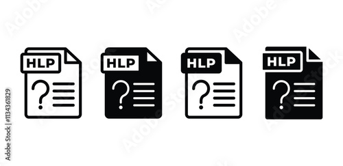 HLP file format document icon symbol sign vector design black white color illustration collection isolated photo