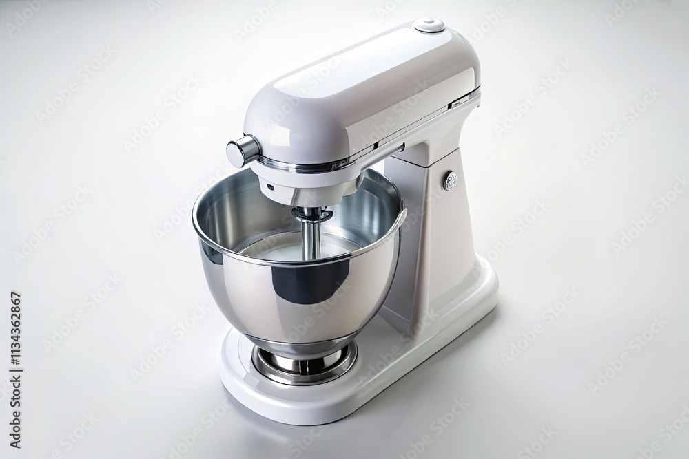 High-angle drone shot: pristine white kitchen mixer, minimalist backdrop. Clean lines, stark contrast. High-angle drone shot: pristine white kitchen mixer, minimalist backdrop. Clean lines, stark contrast.