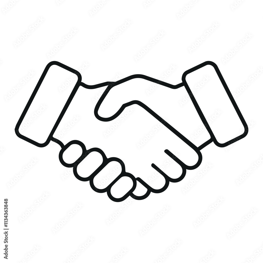 A vector illustration of a simple silhouette handshake icon outlines in a white background A vector illustration of a simple silhouette handshake icon outlines in a white background