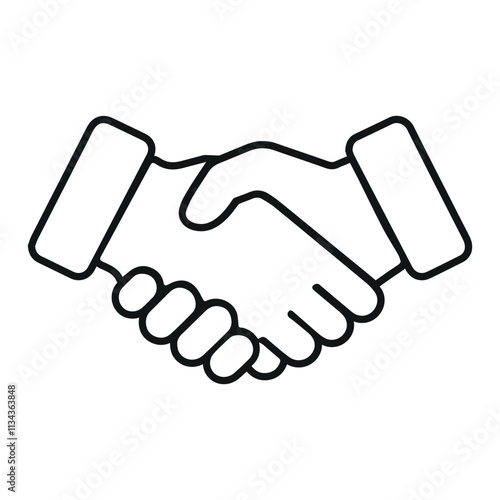 A vector illustration of a simple silhouette handshake icon outlines in a white background