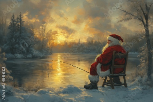 Santa Enjoying Tranquility by the Lake