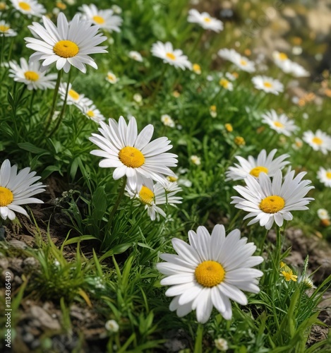 Ostereier mit bl?henden Daisies und gr?nen Bl?ttern, daisies, bloom photo