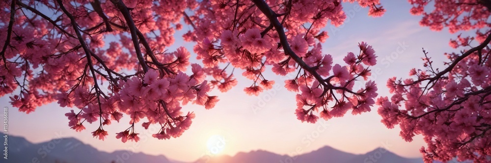 stunning view of pink blossoms against the fading daylight, blooming flowers, field landscape stunning view of pink blossoms against the fading daylight, blooming flowers, field landscape