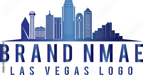 Vector logo for Las Vegas, black decorative badge with outline illustration of American city scape on dusk sky background logo design