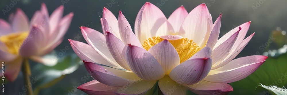 delicate lotus flower petals unfolding in the morning dew, gentle, natural, reveal delicate lotus flower petals unfolding in the morning dew, gentle, natural, reveal