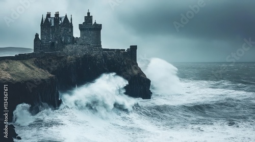 Dunluce Castle Braving the Storm's Fury: A Majestic Coastal Fortress Endures the Ire of the Wild Atlantic Ocean photo