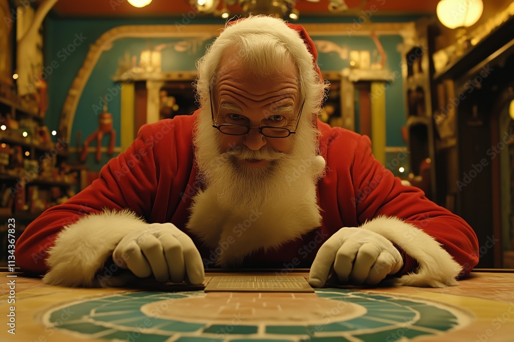 Santa Laying Tiles Meticulously Santa Laying Tiles Meticulously