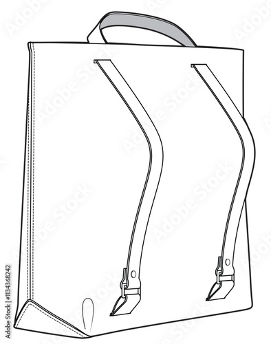 Interchangeable tote backpack flat sketch vector illustration technical cad drawing template