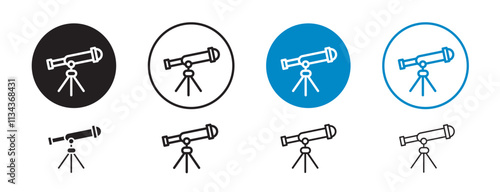 Set of 8 "Telescope" icons with an unexpanded vector & 1 silhouette - Telescope icon representing space exploration & stargazing science astronomy & discovery theme