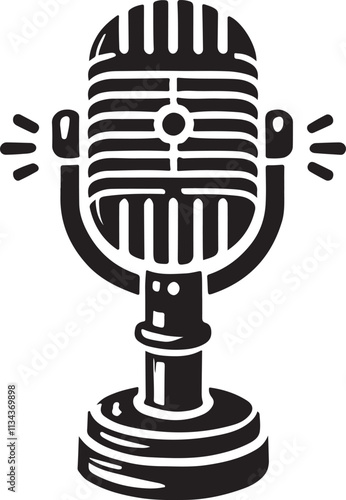 Retro microphone silhouette vector, Retro microphone icon isolated illustration design